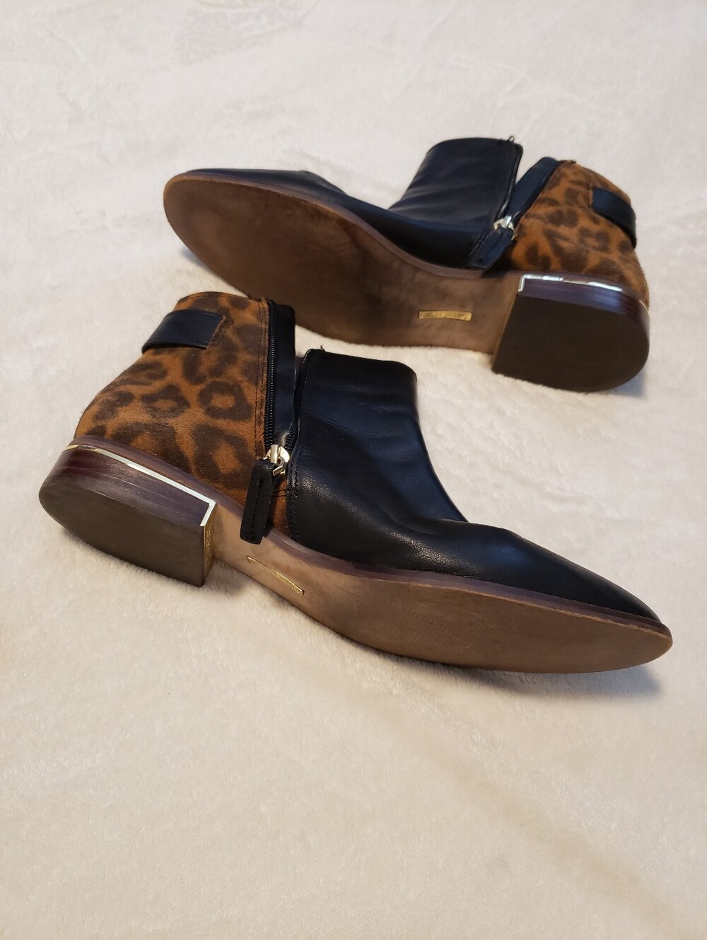 Woman's Leather Ankle Boots with Leopard Suede Accent